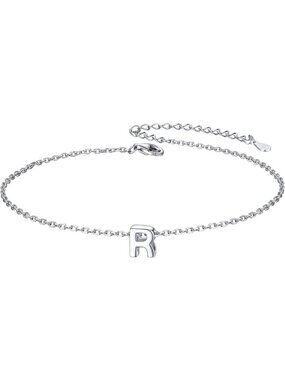 Letter R Initial Bracelet 925 Sterling Silver Letter Bracelet Dainty